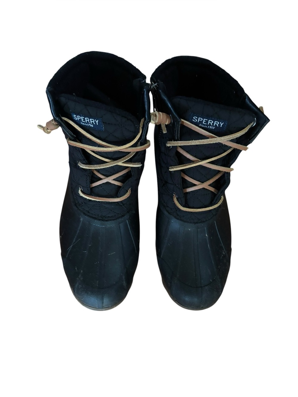 Sperry Women’s Black Quilted Duck Boots Lace Up Waterproof Rain Snow Boots 8
